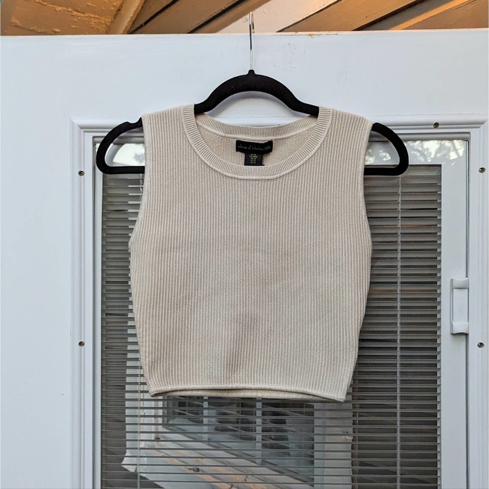 House of Harlow 1960 Cream Ribbed Cropped Tank Top